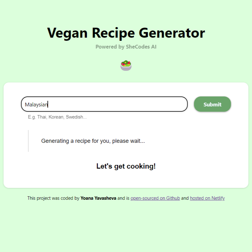 Vegan recipe generator